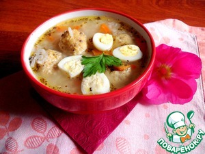 Рецепт Еврейский суп с куриными клецками, рисом и яйцом