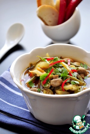 Рецепт Грибной суп со стручковой фасолью и баклажанами