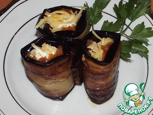 Рецепт Рулетики из баклажанов с овощами и сыром
