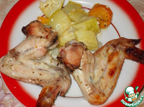 куриные крылышки с овощами