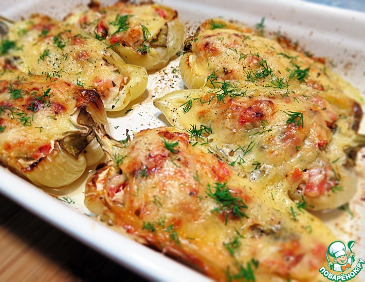 Рецепт: Перец, фаршированный курицей и помидорами