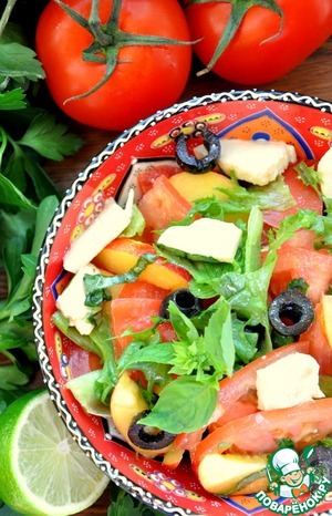 Рецепт Свежий овощной салат с нектаринами, помидорами и моцареллой