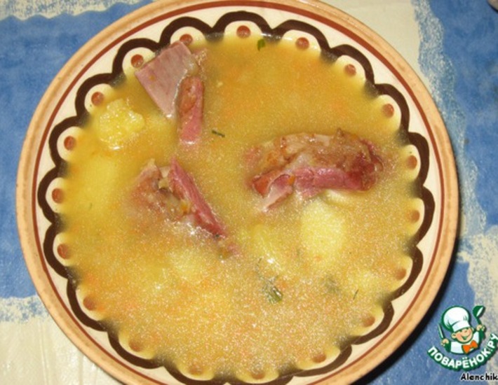 Рецепт: Суп гороховый с копчеными ребрышками
