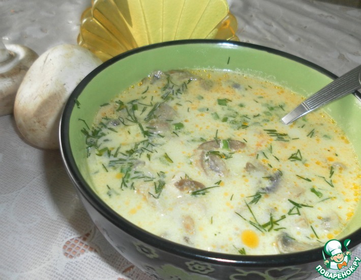 Рецепт: Сырный суп с шампиньонами и курицей