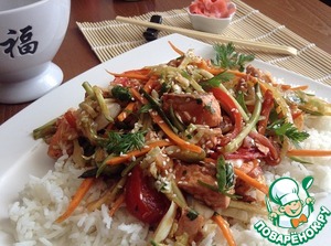 Рецепт Теплый салат с рыбой, овощами и рисом