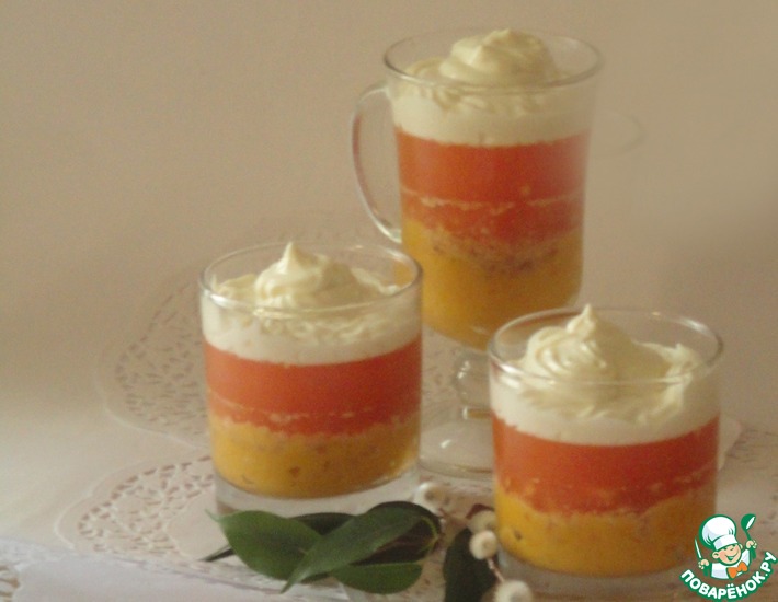 Рецепт: Десерт с грейпфрутовым (цитрусовым) желе и творожным кремом