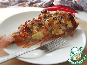 Рецепт Запеченный морской окунь с имбирем и перцем чили