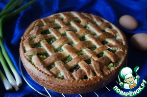 Рецепт Пирог из творожного теста с зеленым луком, грибами и яйцами