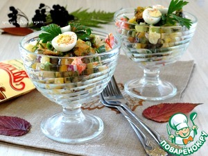 Рецепт Сытный овощной салат с мидиями