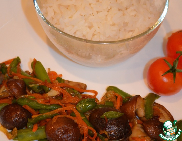 Рецепт: Шиитаке с овощами и рисом