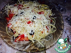 Рецепт Спагетти с помидорами и маслинами