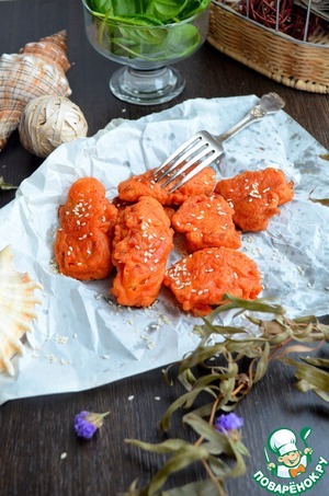Рецепт Рыба в свекольно-морковном кляре с майонезным соусом