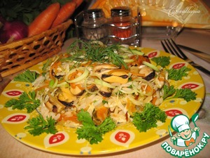 Рецепт Теплый салат с мидиями и сезонными овощами