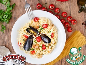 Рецепт Спагетти с морепродуктами и томатами черри