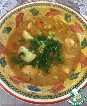 Рецепт Суп с лососем, булгуром и чечевицей