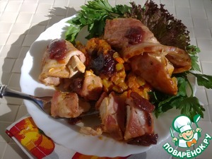 Рецепт Тушеные овощи со сливовым соусом D'arbo и куриными рулетиками в беконе