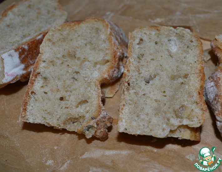 Рецепт: Быстрый бездрожжевой хлеб на кефире с травами