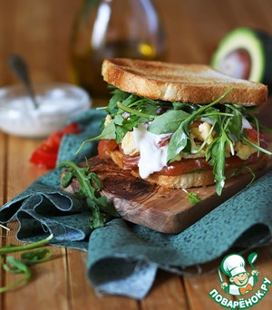 Рецепт Очень сытный сэндвич с омлетом и пикантным лососем домашнего посола