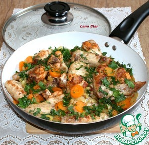 Рецепт Куриные крылышки с овощами на сковороде