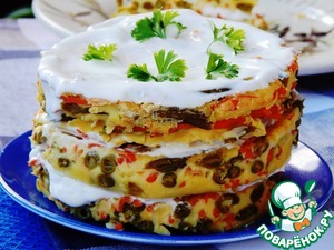 Рецепт Закусочный торт с морковью и зеленой фасолью