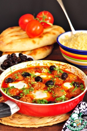 Рецепт Kefta Tagine-Марокканский Тажин с тефтелями из баранины и яйцом "глазунья" в пряном томатном соусе