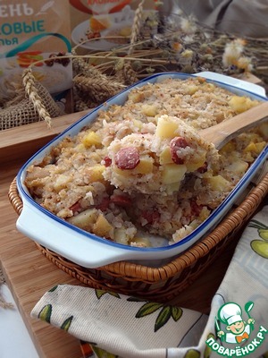 Рецепт Гречнево-рисовая запеканка с картофелем и колбасками