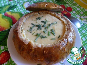 Рецепт Овощной суп-пюре с мясом в хлебной мисочке
