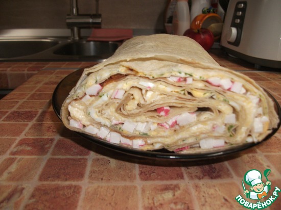 Крабовый рулет из лаваша по рецепту Olesya_0611 https://www.povarenok.ru/recipes/show/86565/