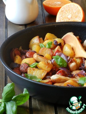 Рецепт Картофельная сковорода с курицей и колбасками