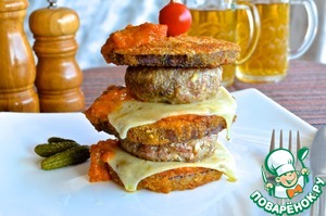 Рецепт Двойной грибной чизбургер в баклажане