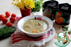 Рецепт Суп из кролика с зеленой и красной чечевицей