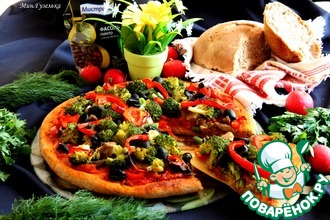 Рецепт: Пицца с овощами и хлеб на фасолевом тесте