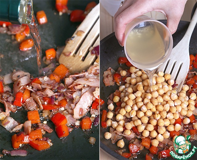 Рецепт тушеных тигровых креветок с чоризо и нутом