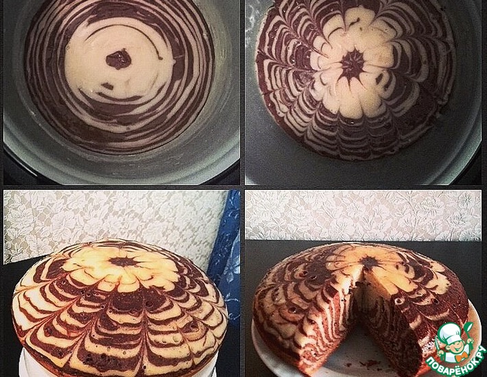 Интересный вариант выпечки торта “Зебра” в полосочку в мультиварке