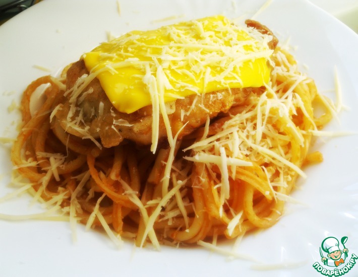 Рецепт: Спагетти с жареной курицей
