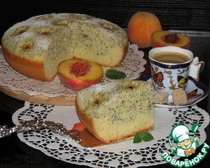Рецепт Двухслойный пирог с цветами из персиков