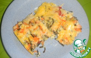 Рецепт Палтус, запеченный с морской капустой и овощами-микс под сырной корочкой