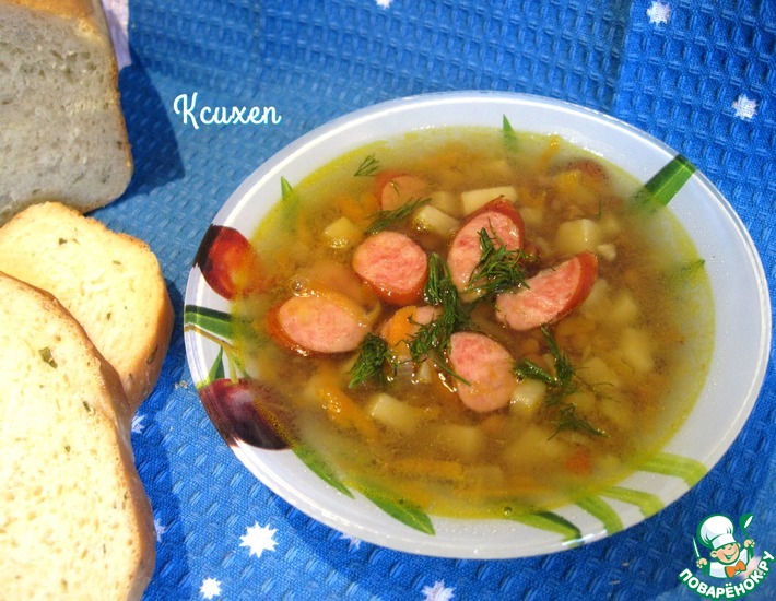 Рецепт: Чечевичный суп с охотничьими колбасками