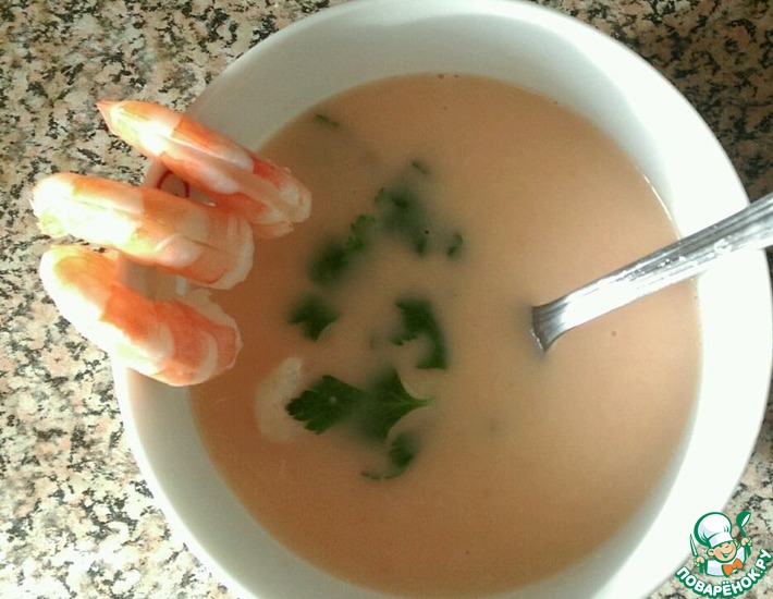 Рецепт: Сырный крем-суп с креветками