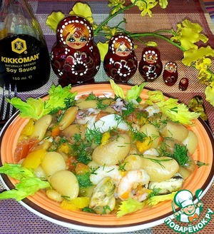 Рецепт Белая фасоль с овощами и морепродуктами