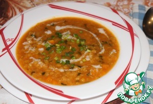 Рецепт Вегетарианский суп из тыквы и чечевицы с кокосовым молоком