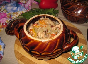 Рецепт Горшочки с индейкой, рисом, капустой и грибами