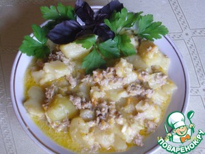 Рецепт Картофель с фаршем и плавленым сырком