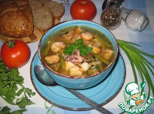 Рецепт Томатный суп с рисом, фасолью и морепродуктами