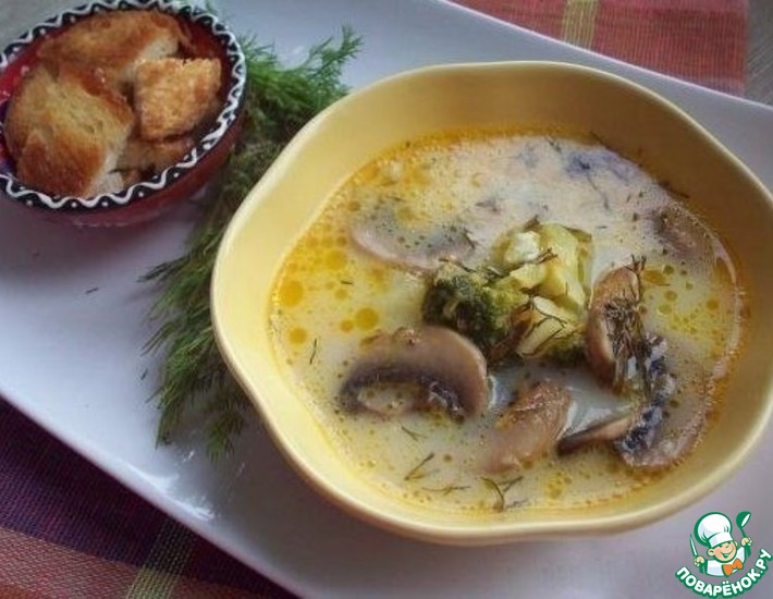 Грибной суп из шампиньонов и брокколи