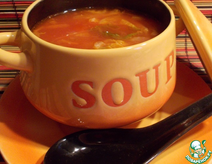 Рецепт: Томатный суп с перловкой и китайской капустой