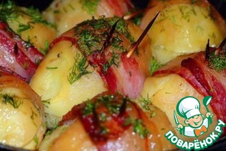 Рецепт: Запеченная картошка с моцареллой, луком и грибами