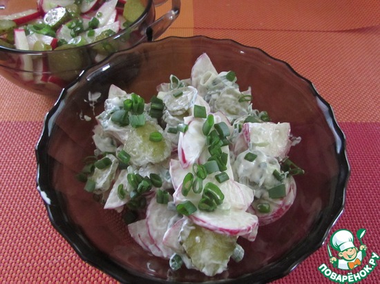 Хрустящий салат с редисом по рецепту kotenochkin https://www.povarenok.ru/recipes/show/106045/