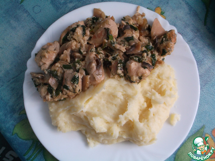 Курица с грибами со сливками и сыром кулинарный рецепт