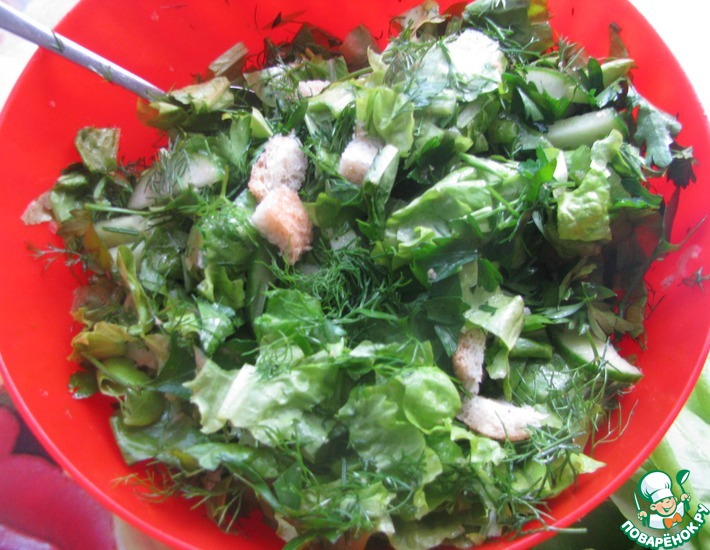 Рецепт: Зелёный салат с маслом и уксусом